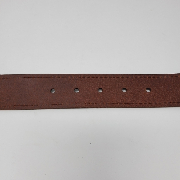 WRANGLER COCO BROWN LEATHER BELT TAN STITCHING PEWTER METAL BUCKLE MEN - Picture 6 of 12